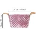 Zinková misa, diamantový tvar s lanovými rúčkami, fialová/biela, Ø24,5 cm V14 cm | Floristik24.sk