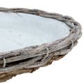 Floristik24 Zinkový tanier s konármi sivý umývaný Ø33,5cm