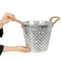 Zinkový hrniec, tvar diamantu, s lanovými rúčkami, bielo natretý, Ø24,5 cm V21 cm | Floristik24.sk