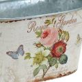 Floristik24 Vintage kvetinová vaňa, kovový črepník s rúčkami, kvetináč s ružami L18cm V10,5cm