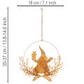 Vianočný ozdobný prsteň, sob v kruhu, Santa Claus s darčekom, kovová dekorácia, hrdzavý povrch, Ø18 cm, sada 2 kusov | Floristik24.sk