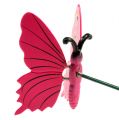 Floristik24 Motýľ na palici 8 cm ružový